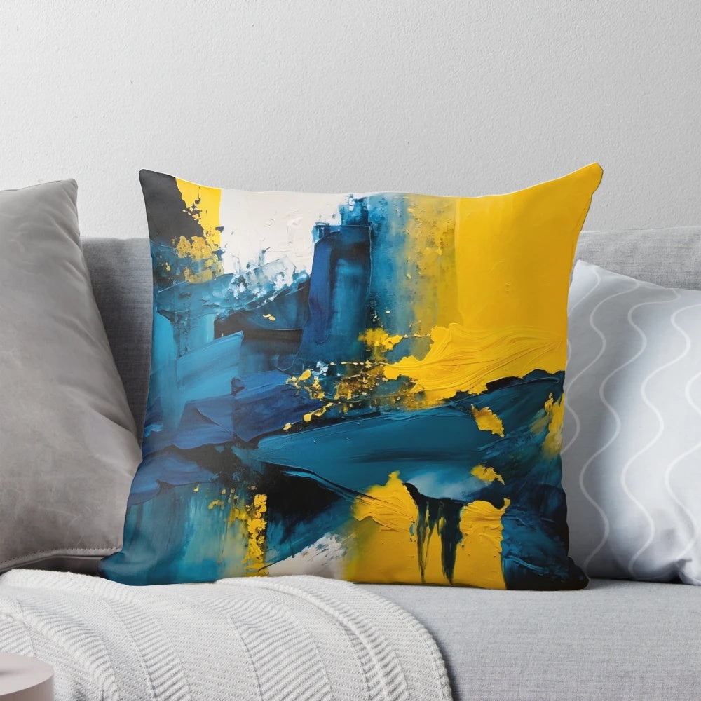 Colorful abstract expressionist oil painting decorative pillow for living room, bedroom, or office.