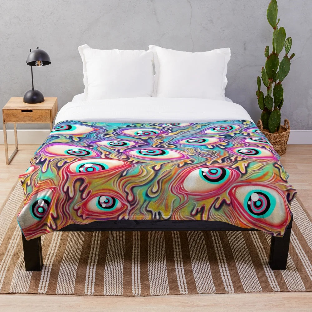 Colorful plush blanket featuring an eye-catching eyeball pattern design