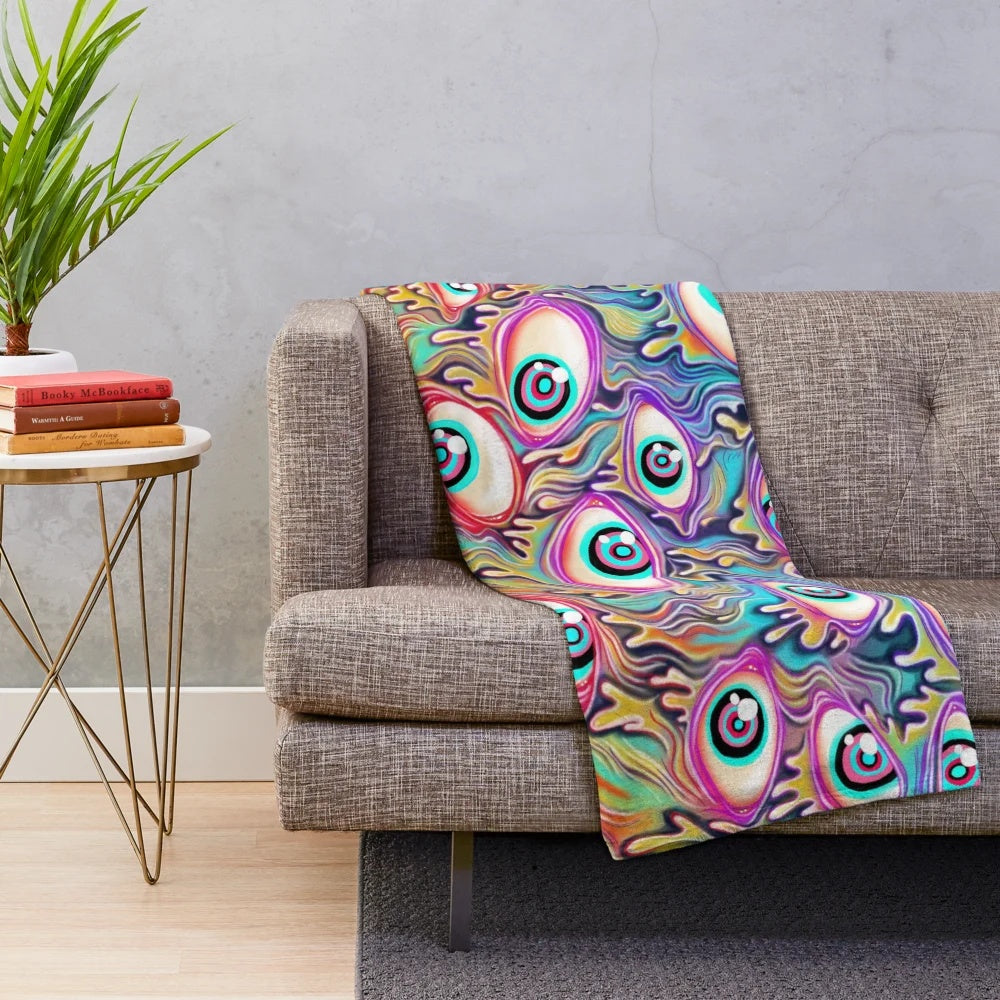 Colorful plush blanket featuring an eye-catching eyeball pattern design