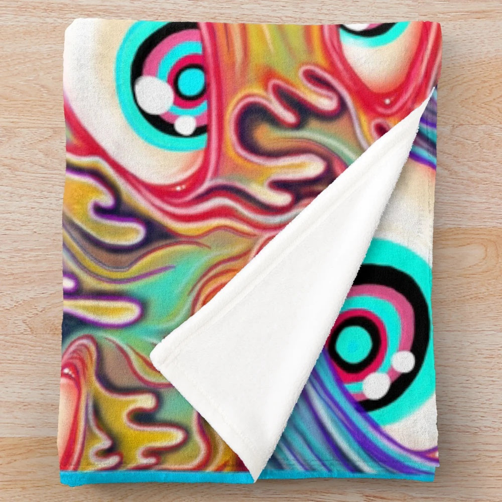 Colorful plush blanket featuring an eye-catching eyeball pattern design