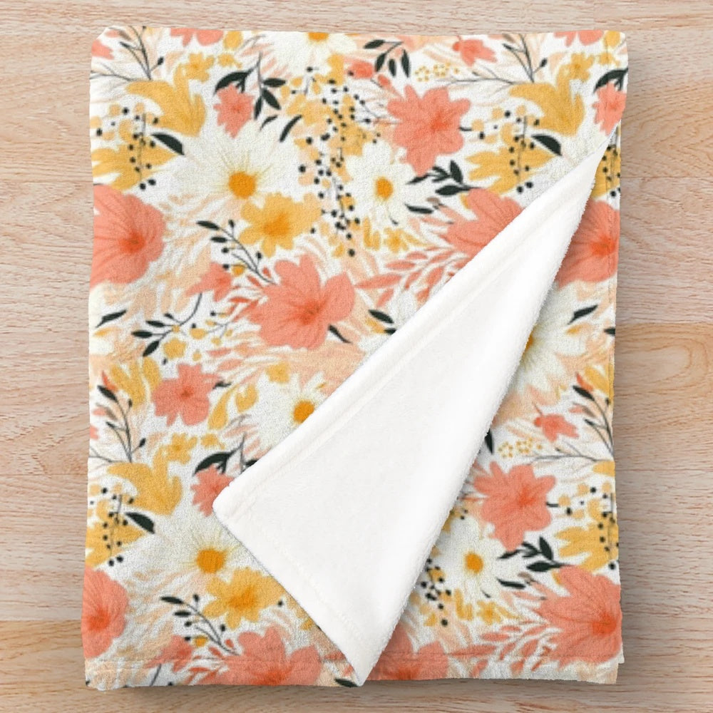 Colorful fall floral pattern plush blanket