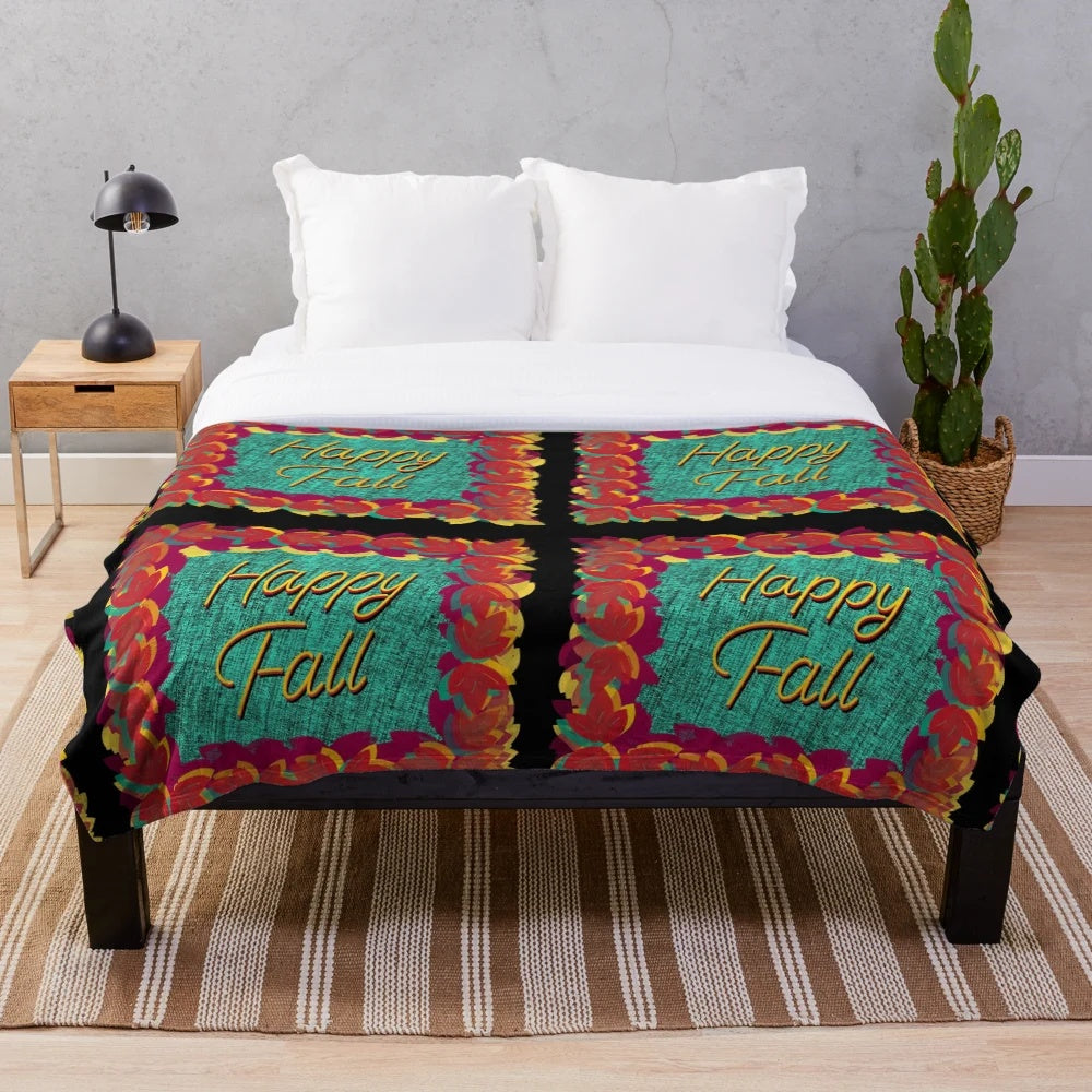Colorful hand-drawn fall leaves plush blanket