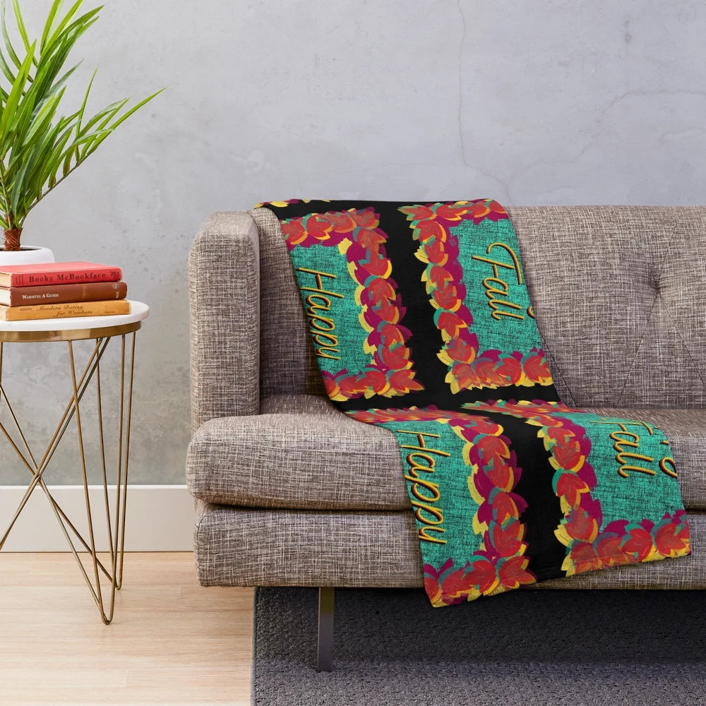 Colorful hand-drawn fall leaves plush blanket