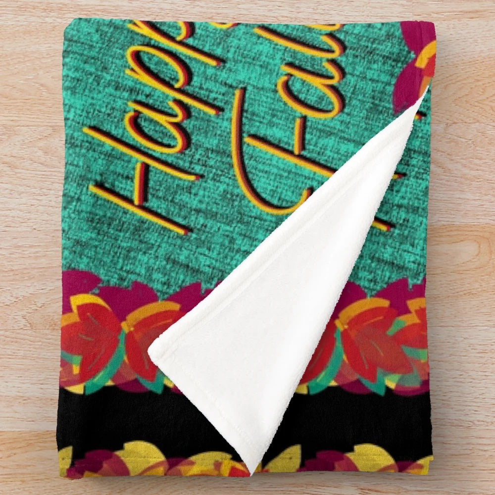 Colorful hand-drawn fall leaves plush blanket