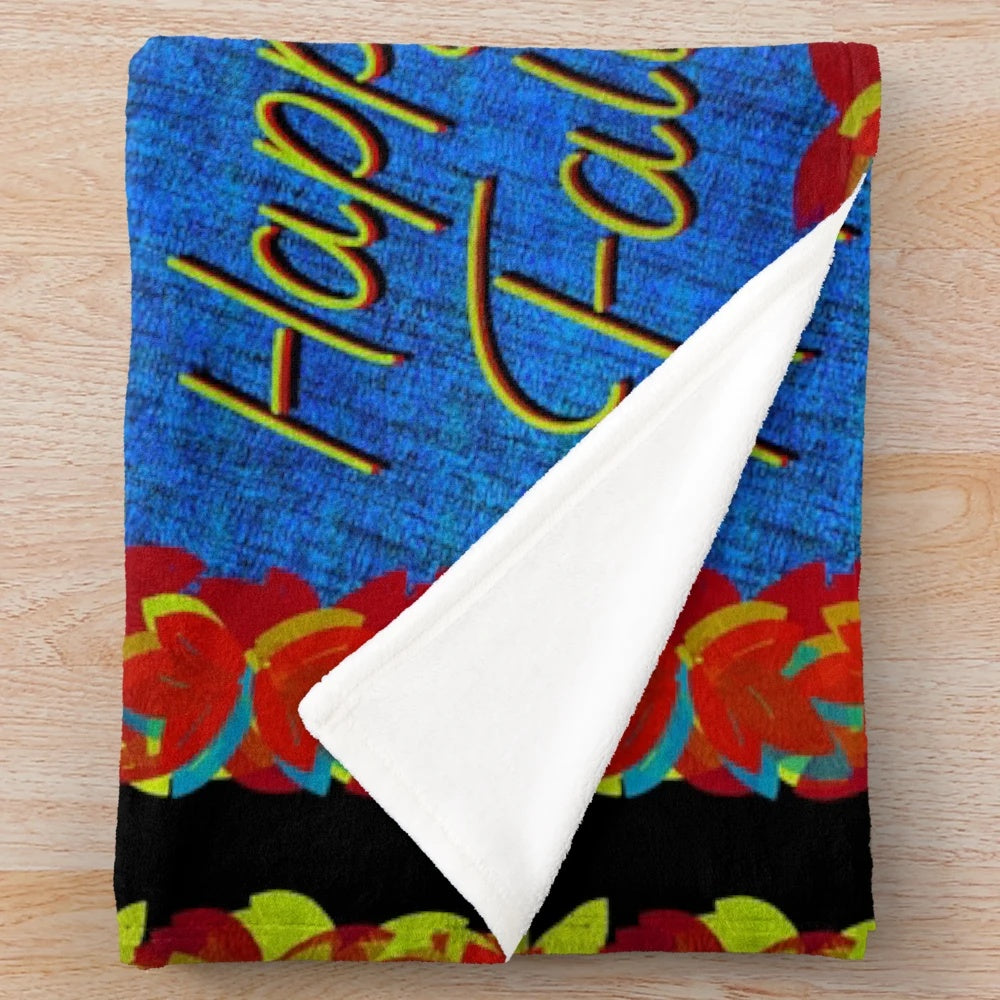 Colorful fall leaves plush blanket with hand drawn design