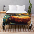 Colorful fall plush blanket with pumpkin and artistic designs
