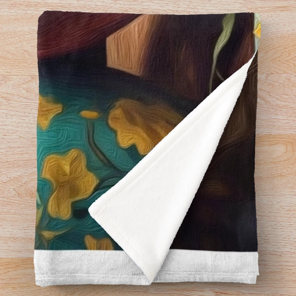 Colorful fall plush blanket with pumpkin and artistic designs