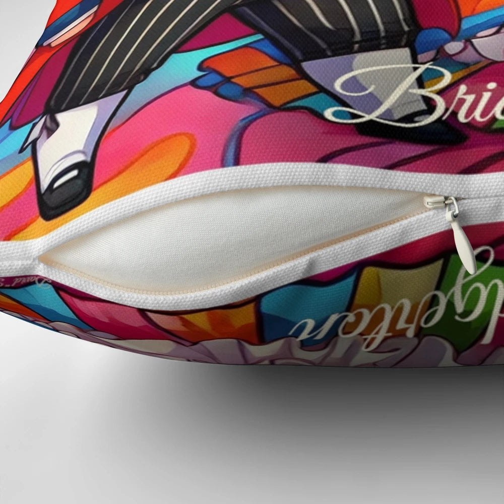 Vibrant Fauvist art pillow featuring the romantic characters Colin Bridgerton and Penelope Featherington from the Netflix series Bridgerton.