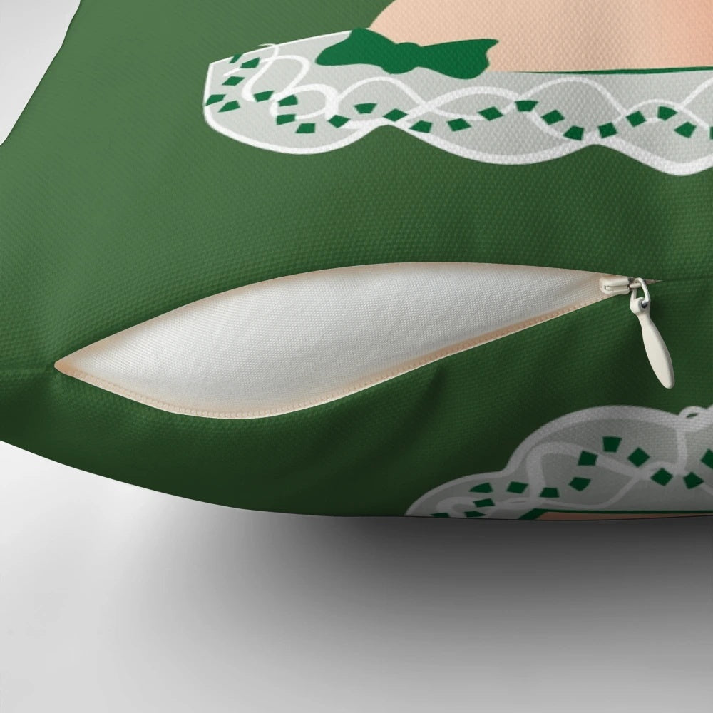 Colorful and modern throw pillow featuring a pop art inspired design by artist Alejandro Mogollón