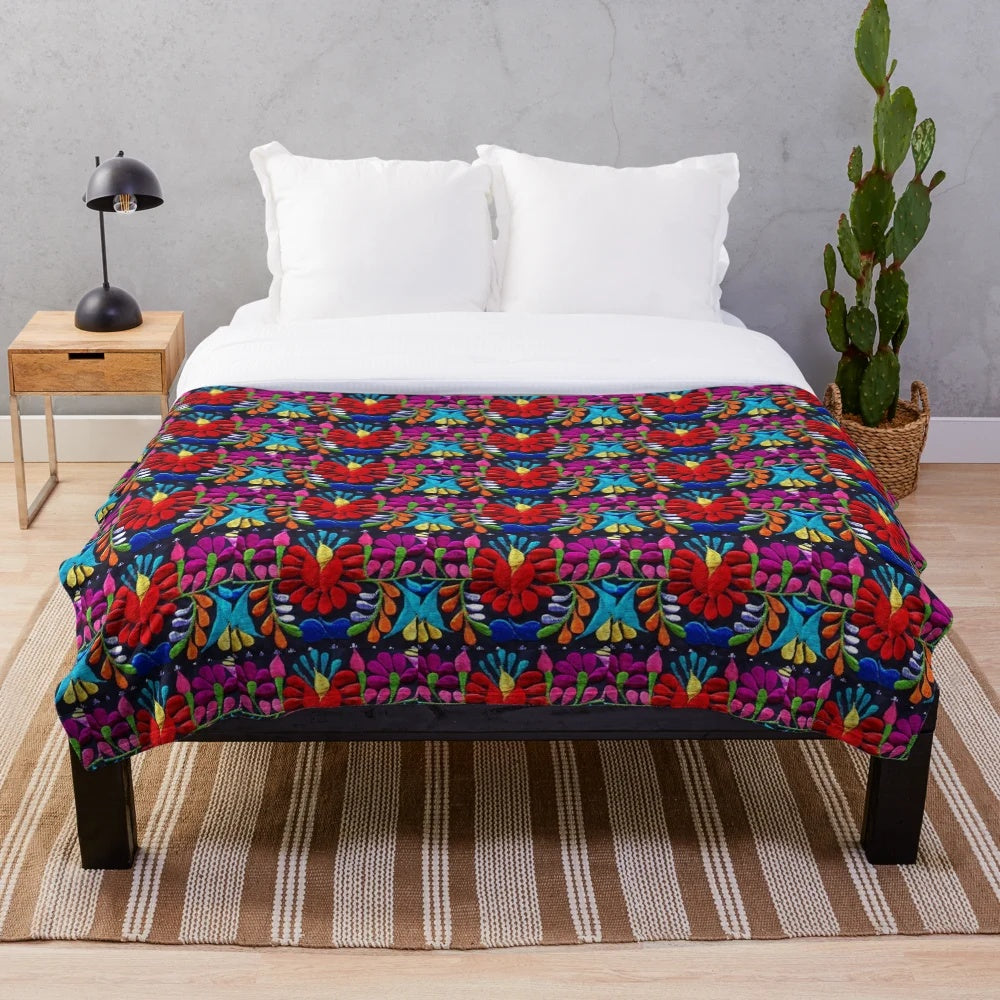 Fiesta Flowers Plush Blanket with Vibrant Mexican Floral Designs