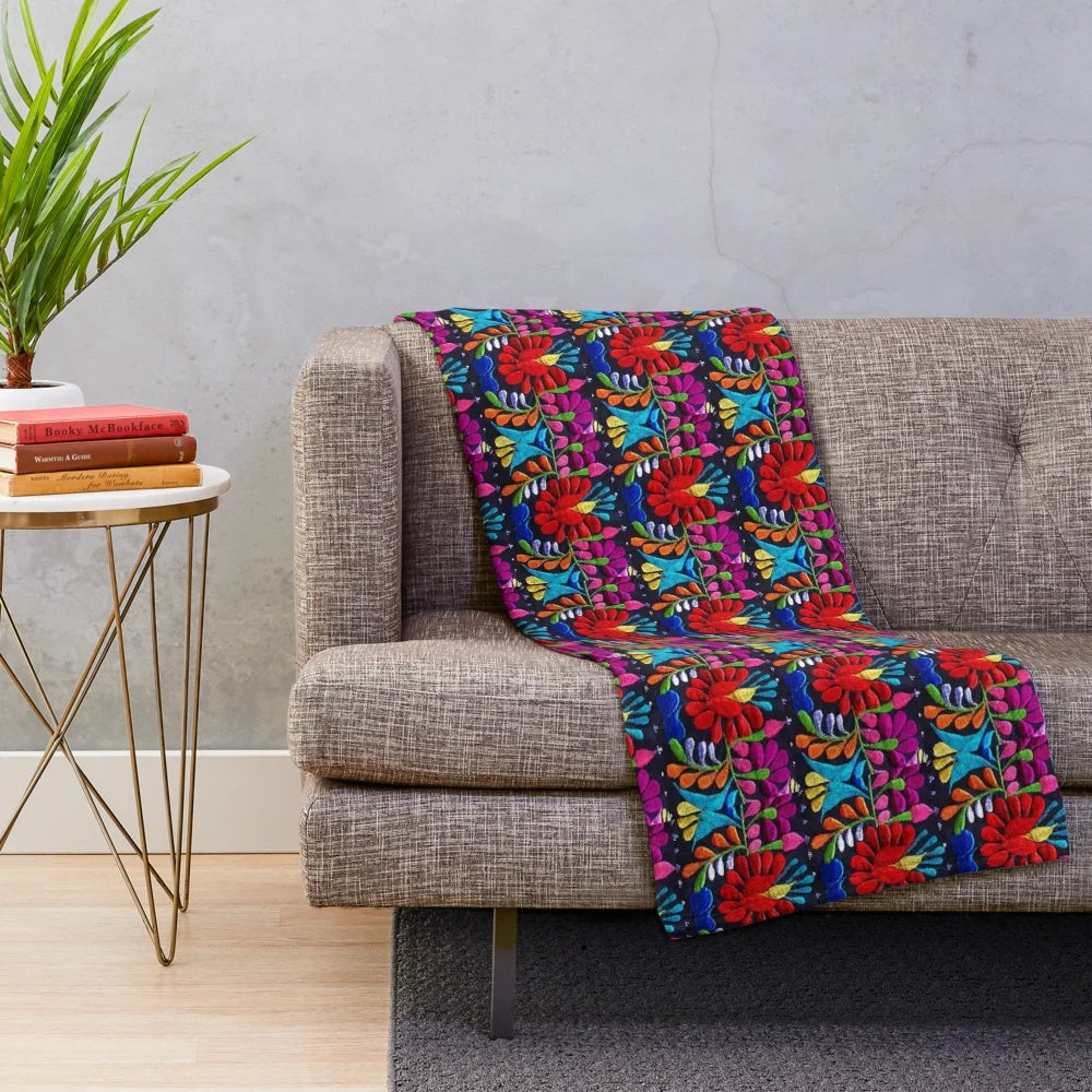 Fiesta Flowers Plush Blanket with Vibrant Mexican Floral Designs