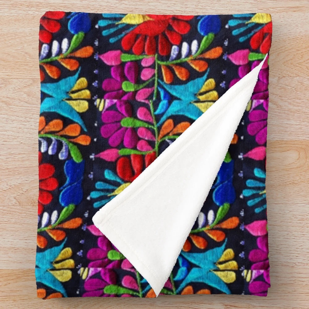 Fiesta Flowers Plush Blanket with Vibrant Mexican Floral Designs