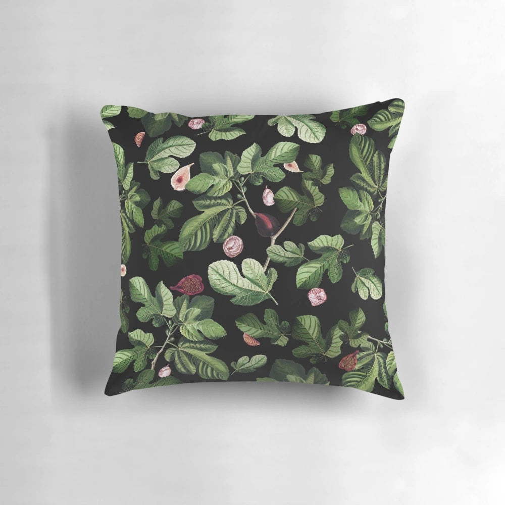 Colorful fig leaf print decorative pillow for a tropical, botanical look