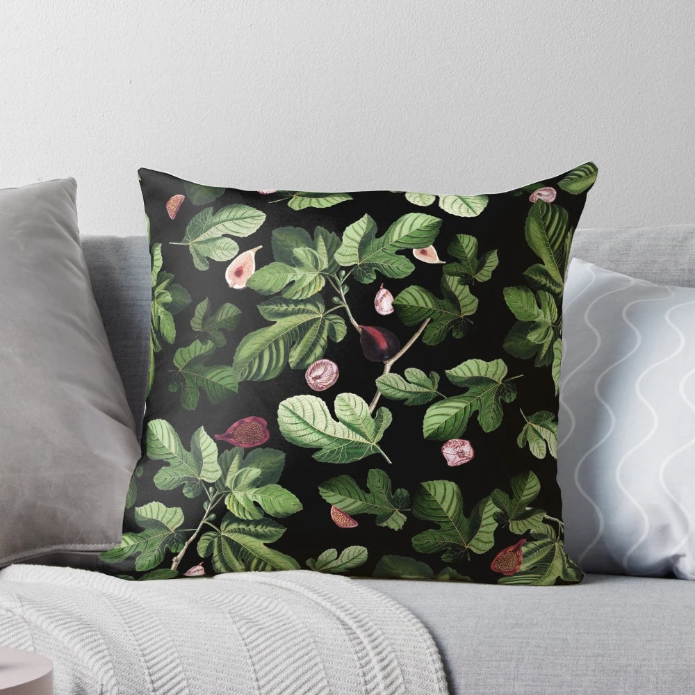 Colorful fig leaf print decorative pillow for a tropical, botanical look