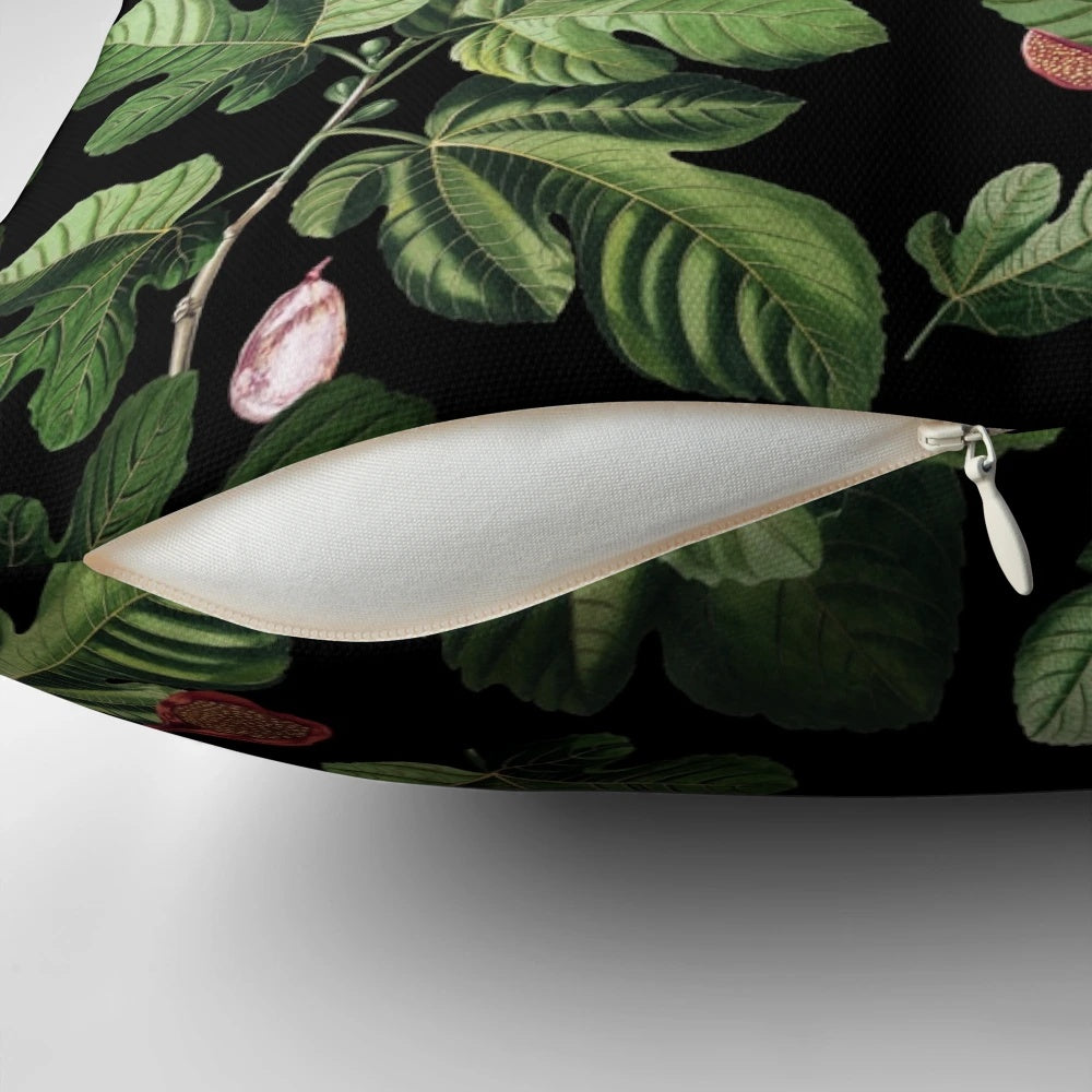 Colorful fig leaf print decorative pillow for a tropical, botanical look