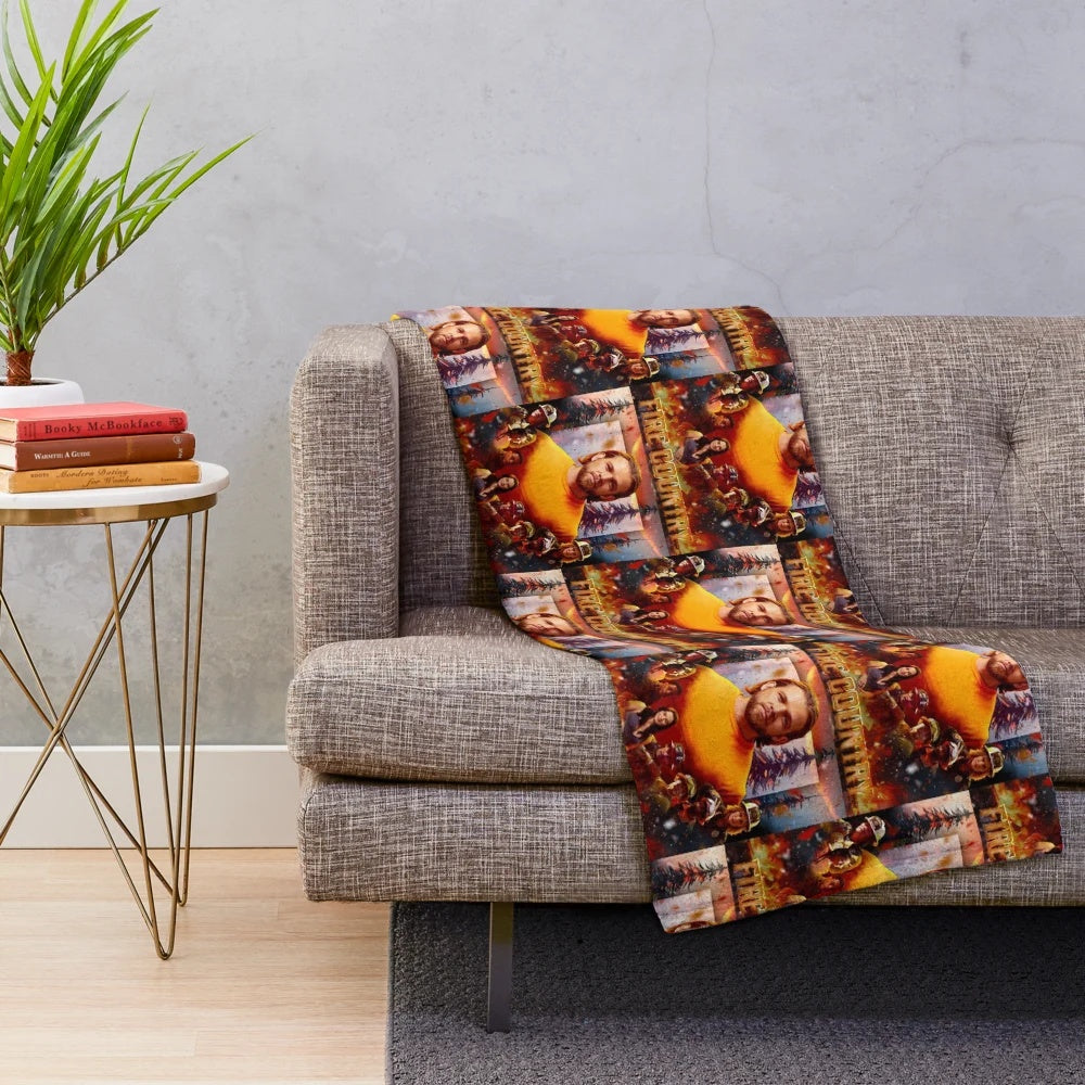 Cozy fire country forest fire plush blanket with fan art design