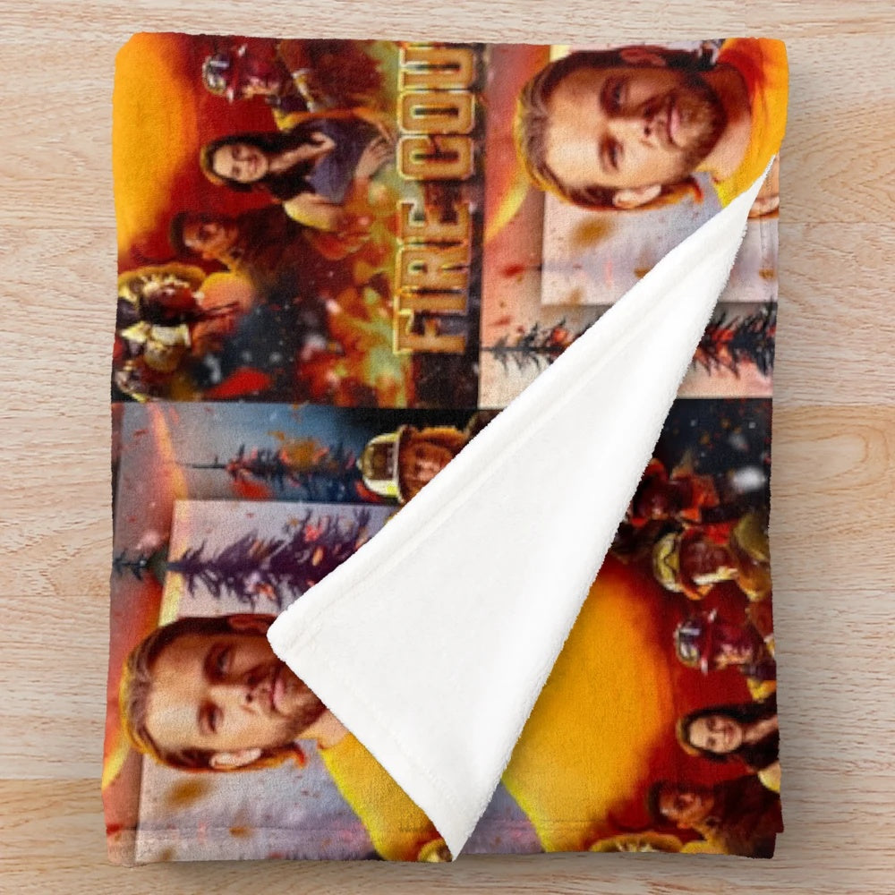 Cozy fire country forest fire plush blanket with fan art design
