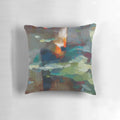 Artistic "FIRE -FLAMES FROM THE HEART" abstract oil painting-style pillow with vibrant red and green flames