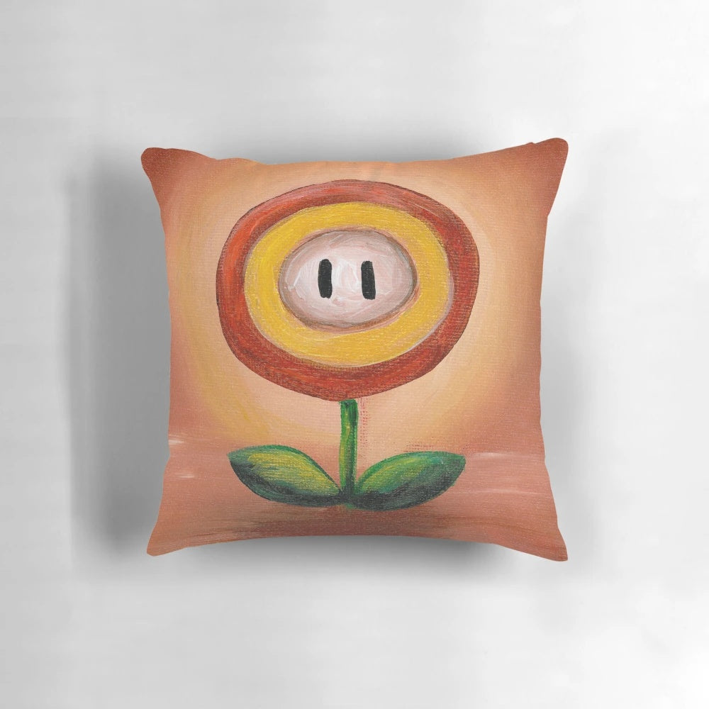 Colorful fire flower pillow inspired by the Super Mario video game series