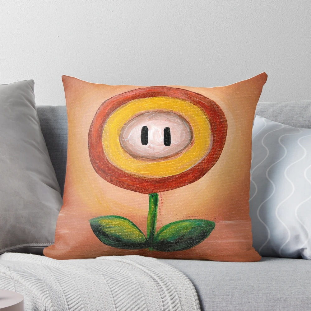 Colorful fire flower pillow inspired by the Super Mario video game series