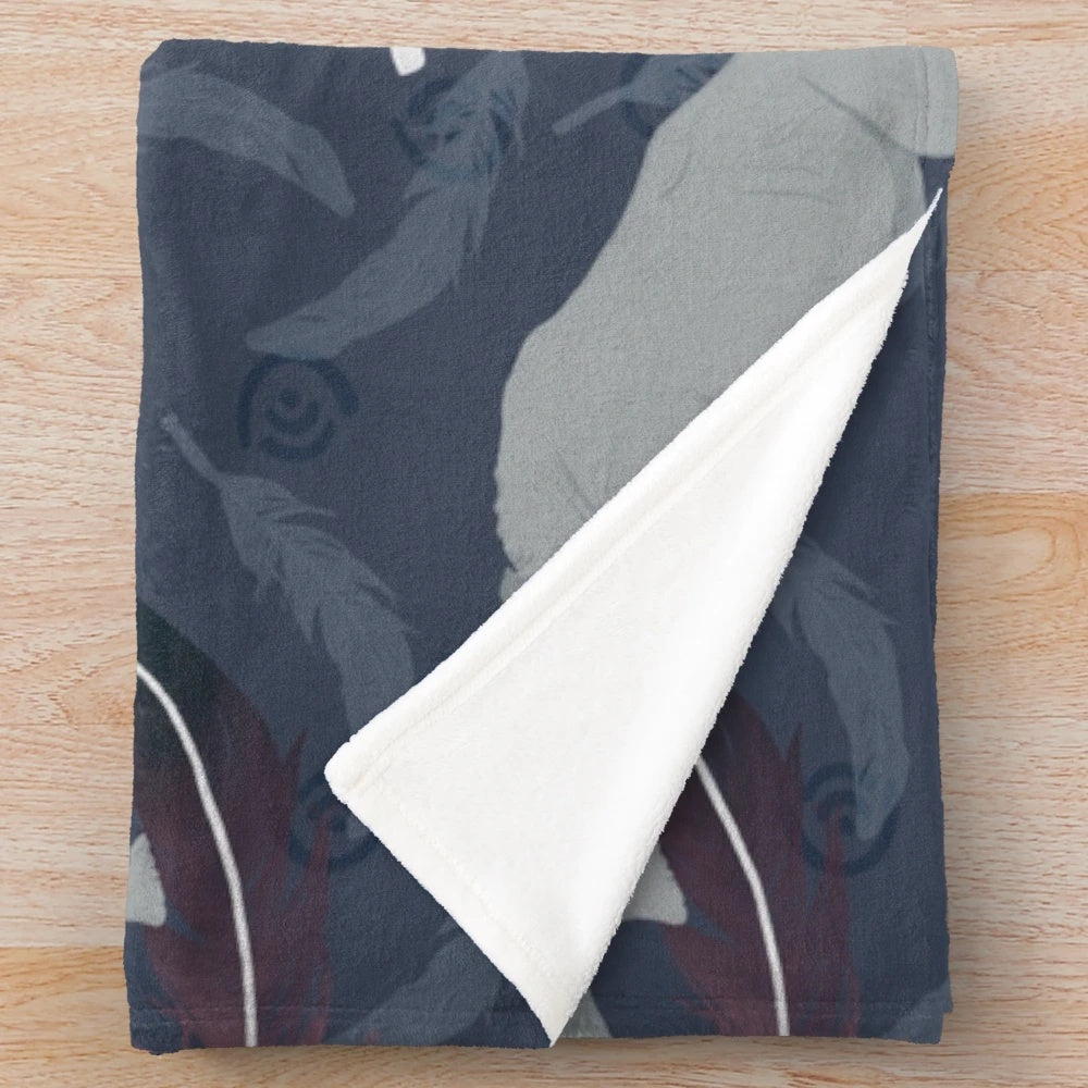 Colorful plush blanket with abstract floating white rhino design