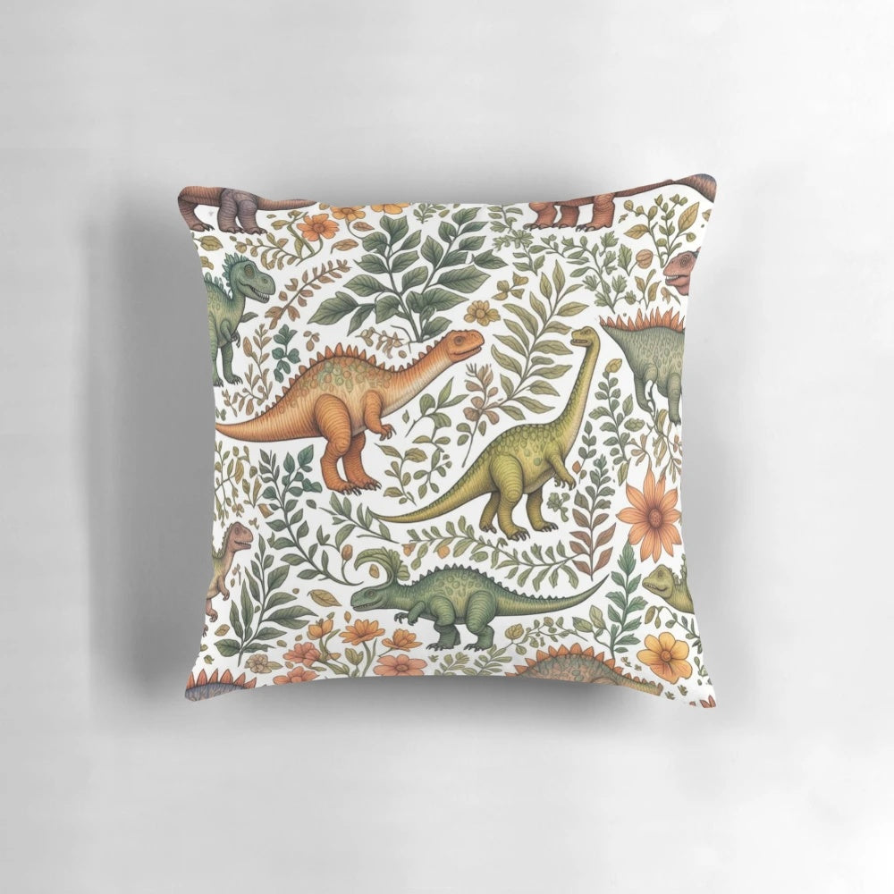 Floral Dinosaur Pattern Decorative Throw Pillow for Cozy, Whimsical Home Accents