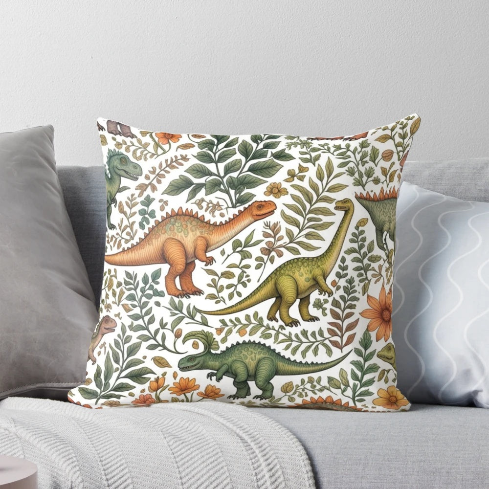 Floral Dinosaur Pattern Decorative Throw Pillow for Cozy, Whimsical Home Accents
