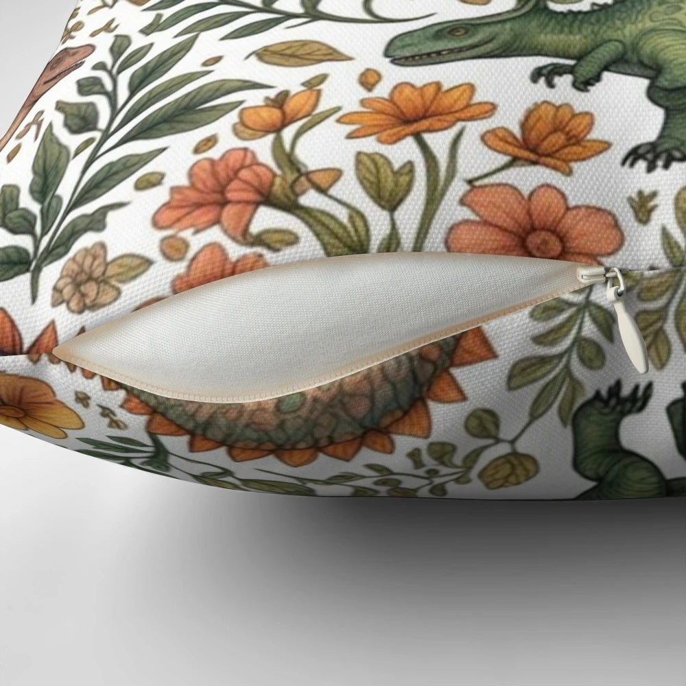 Floral Dinosaur Pattern Decorative Throw Pillow for Cozy, Whimsical Home Accents