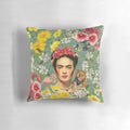 Colorful floral pillow design inspired by the iconic Frida Kahlo artwork and culture