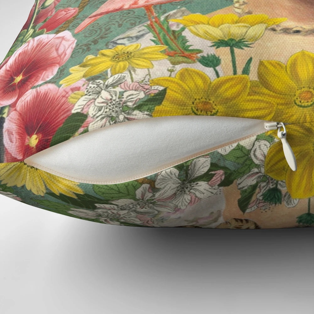 Colorful Floral Frida Kahlo Inspired Throw Pillow