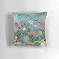 Delightful day pillow featuring a vibrant floral garden design with colorful butterflies