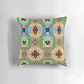 Colorful seamless pattern with floral and geometric elements, inspired by tribal and Indian artwork, perfect for a decorative pillow.