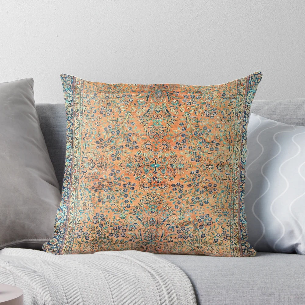 Decorative throw pillow with a vibrant, Persian-inspired floral pattern