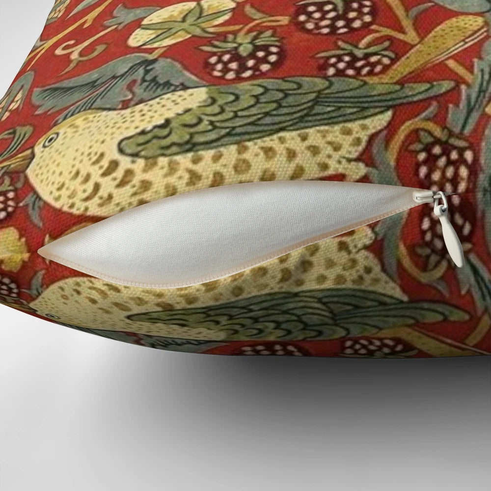 Colorful floral pillow featuring a vintage botanical design inspired by the iconic artwork of William Morris.