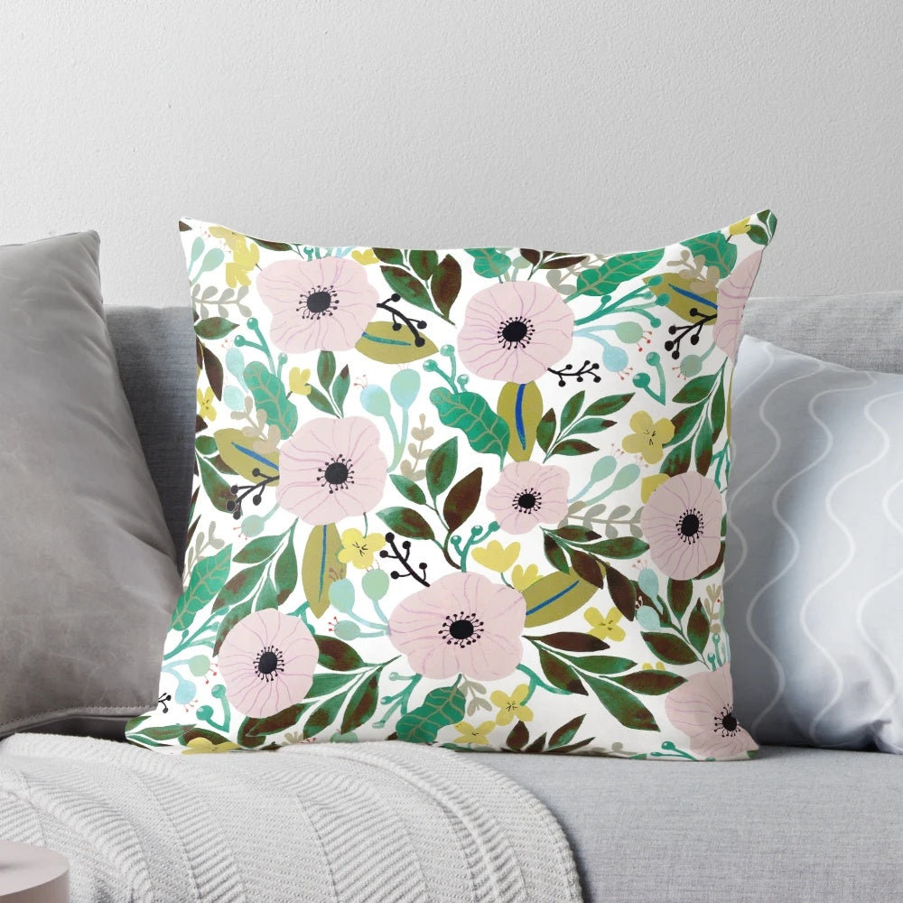 Unelmia 2 throw pillow featuring a vibrant floral pattern in a bohemian, tropical design.
