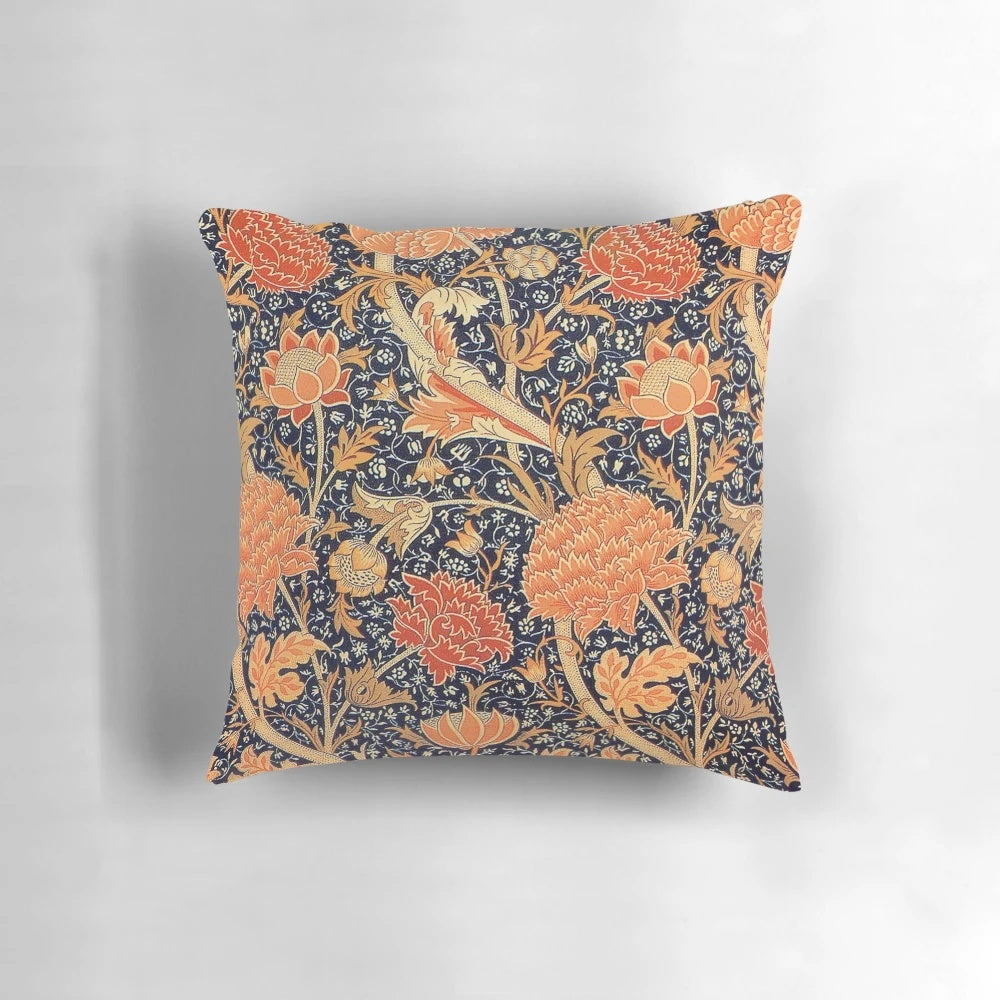 Colorful floral pattern pillow inspired by the designs of William Morris