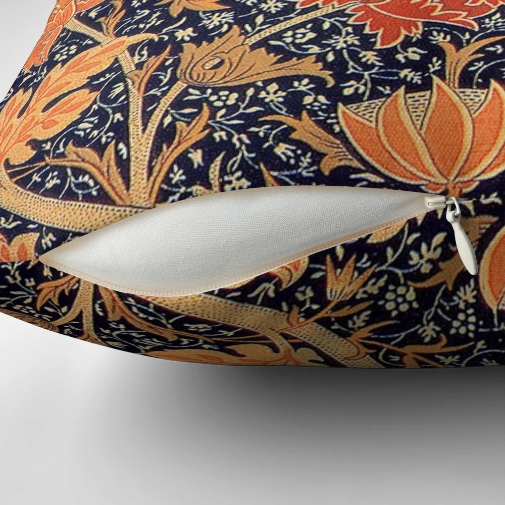 Colorful floral pattern pillow inspired by the designs of William Morris