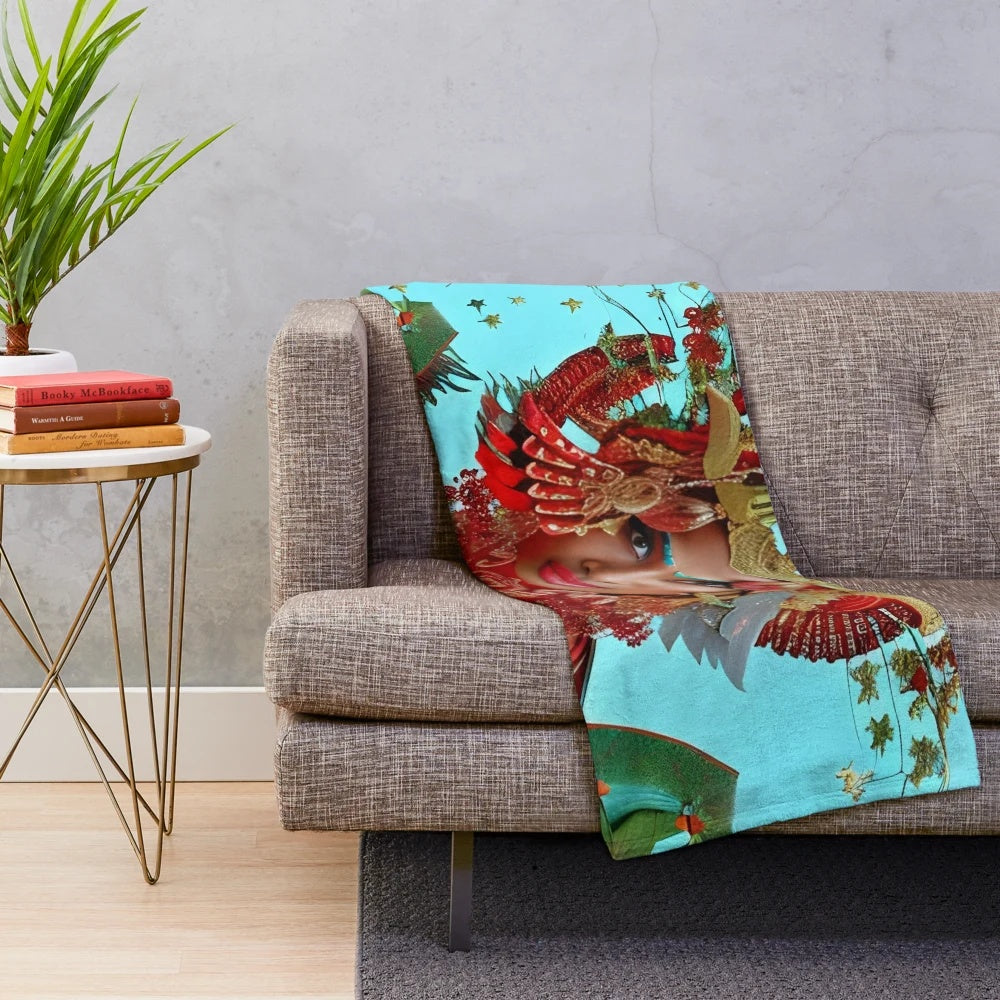 Vibrant floral plush blanket with goddess inspired design