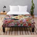 Antique Japanese Flower Inspired Floral Plush Blanket