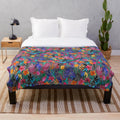 Colorful floral plush blanket with abstract watercolor pattern
