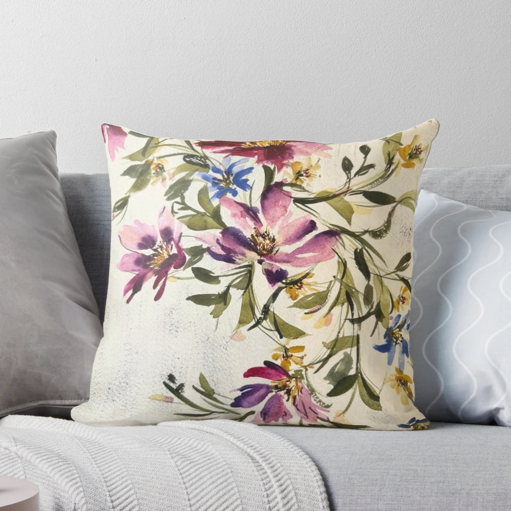 Vibrant floral "Summer of Scotland" handpainted throw pillow