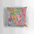 Colorful patterned throw pillow with floral design