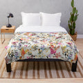 Vibrant floral watercolor plush blanket with botanical nature artwork