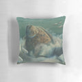 A colorful watercolor painting of a fluke or flounder fish on a decorative throw pillow