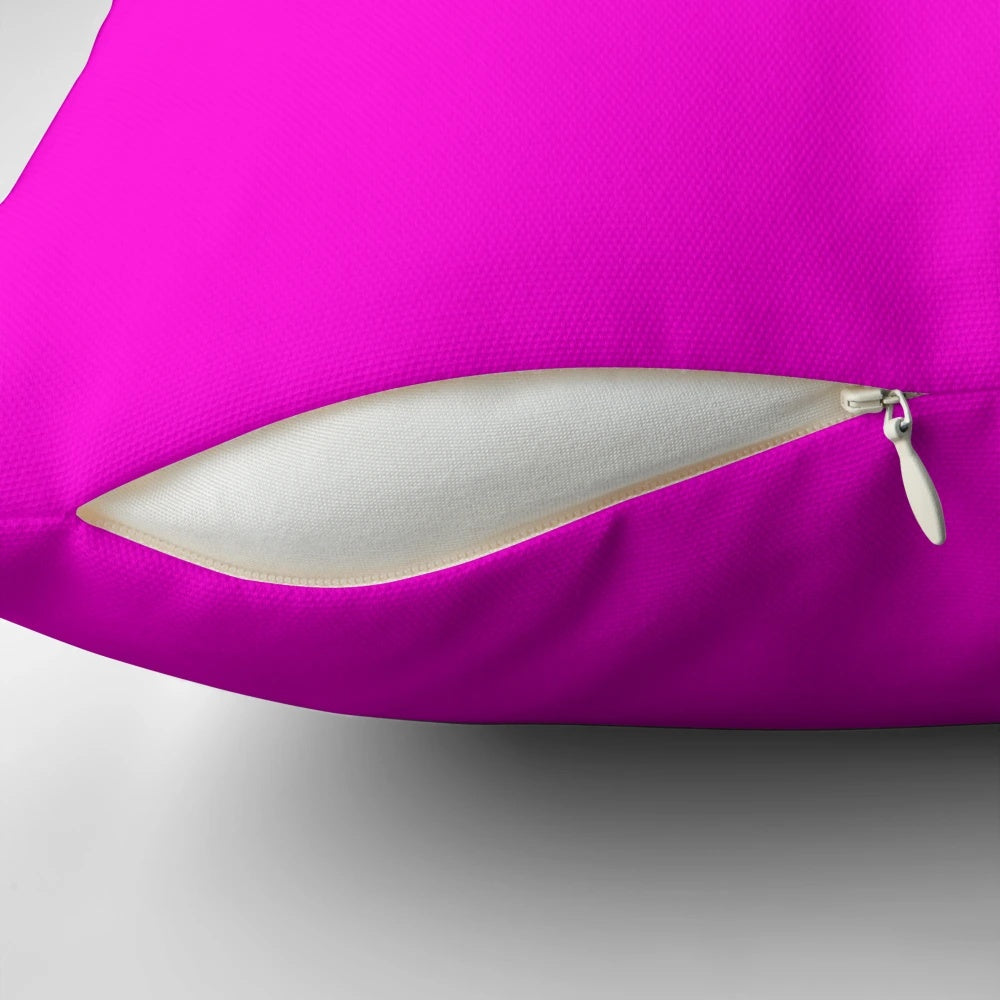 Fluorescent pink pillow with a solid, bold color design