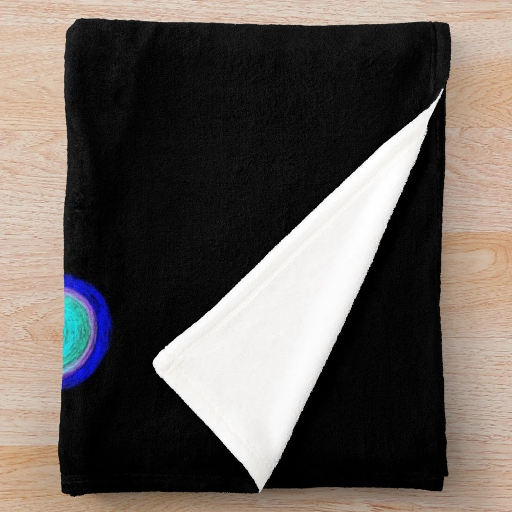 Fluorescent plush blanket with abstract geometric design and colorful patterns