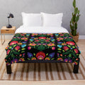Vibrant folk art floral pattern plush blanket