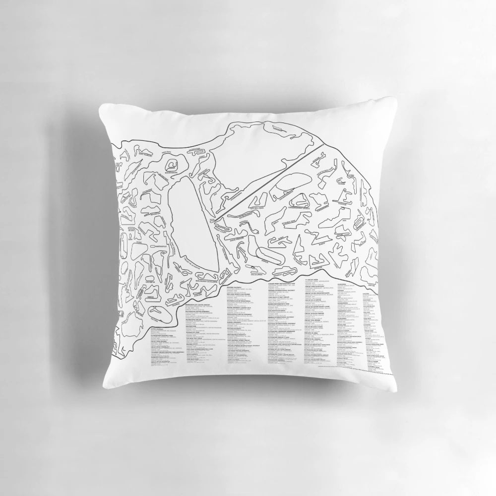 Colorful pillow featuring all the iconic Formula One circuit designs