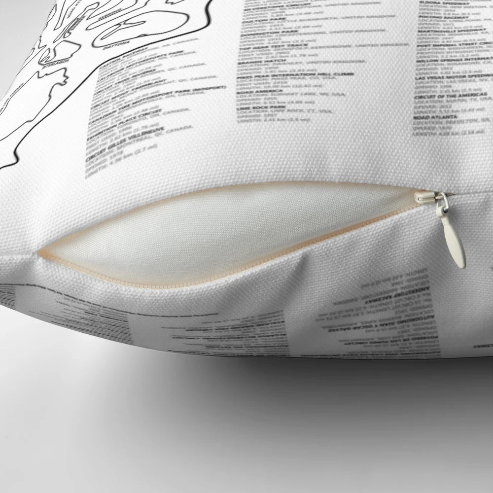 Colorful pillow featuring all the iconic Formula One circuit designs