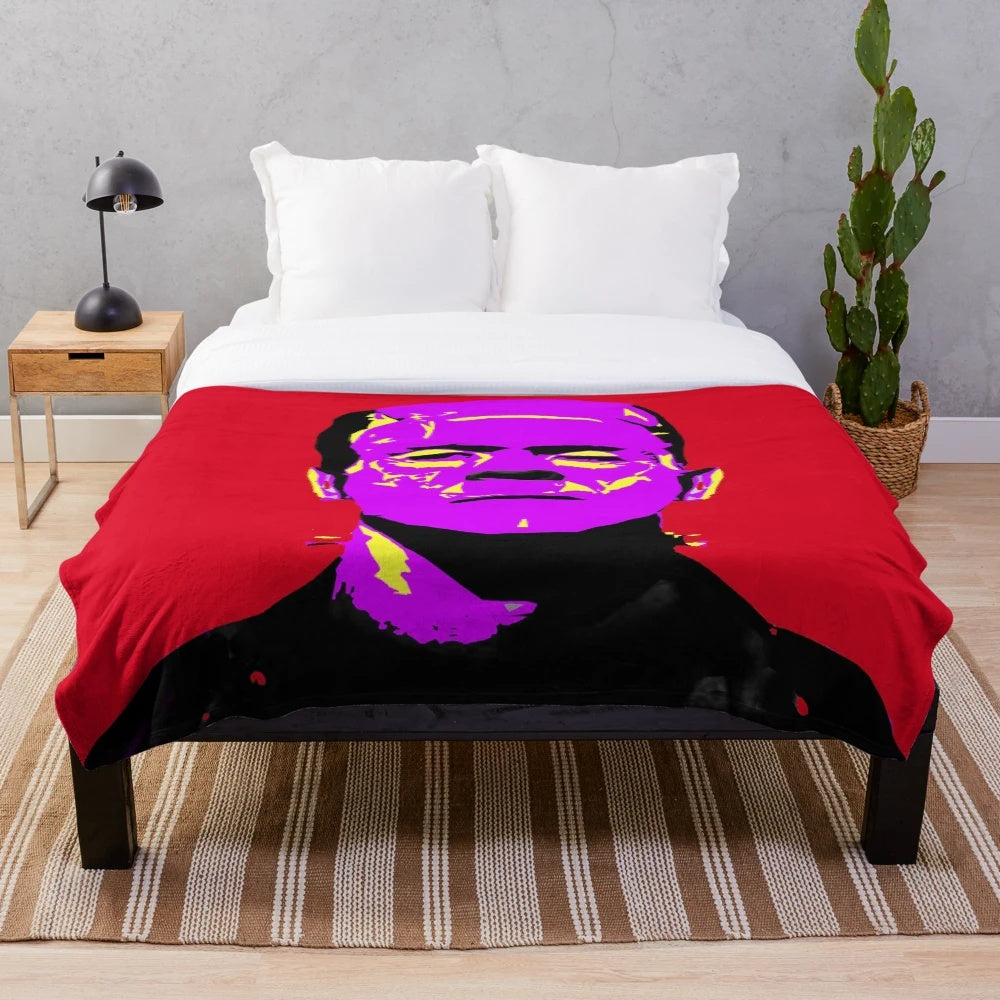 Colorful Frankenstein pop art design on a cozy plush blanket